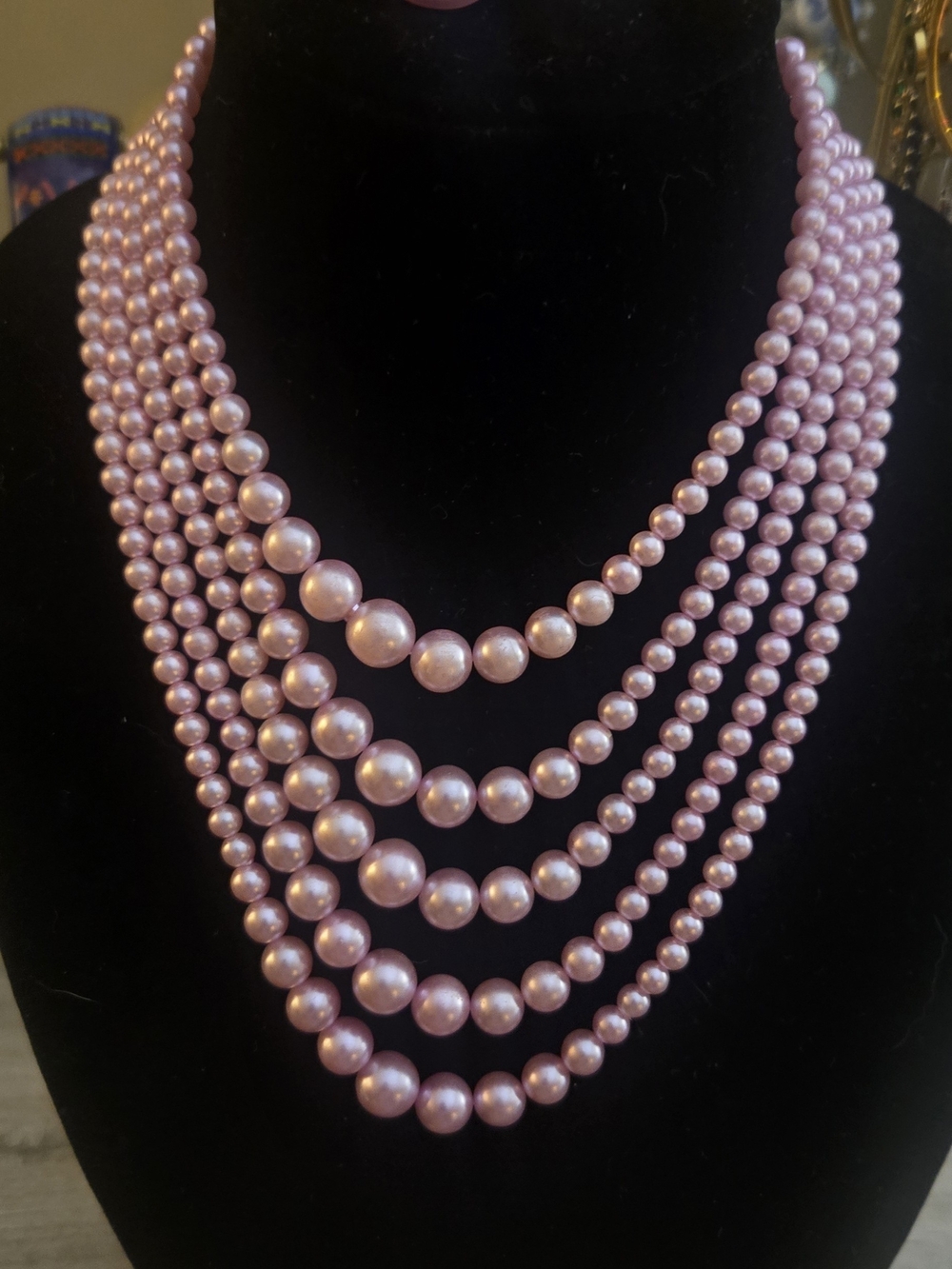Lady Ellen Circa 1952 Multi-Strand Pink Pearl Statement Necklace and Clip-ons